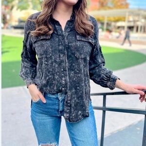 Torrid Charcoal Tie-Dye Button-Down Shirt